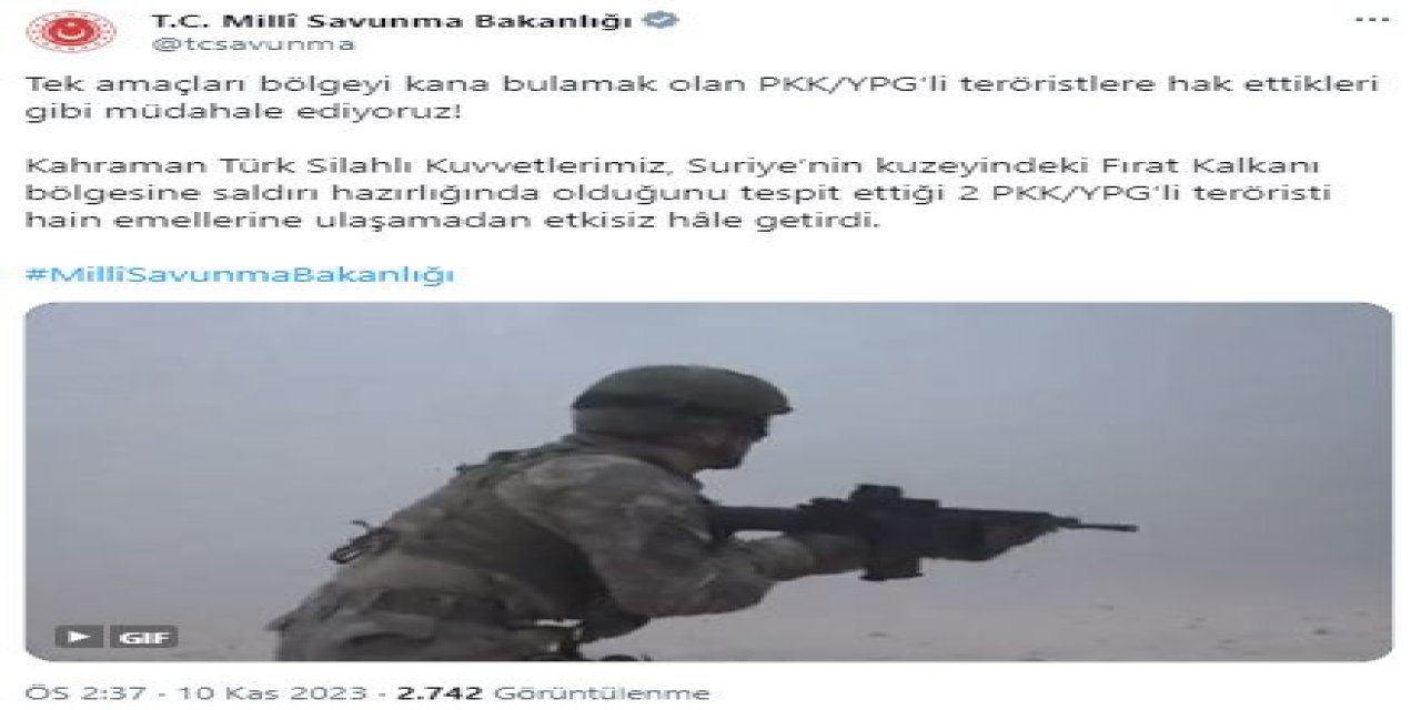 Msb: Saldırı Hazırlığındaki 2 Terörist Etkisiz Hale Getirildi