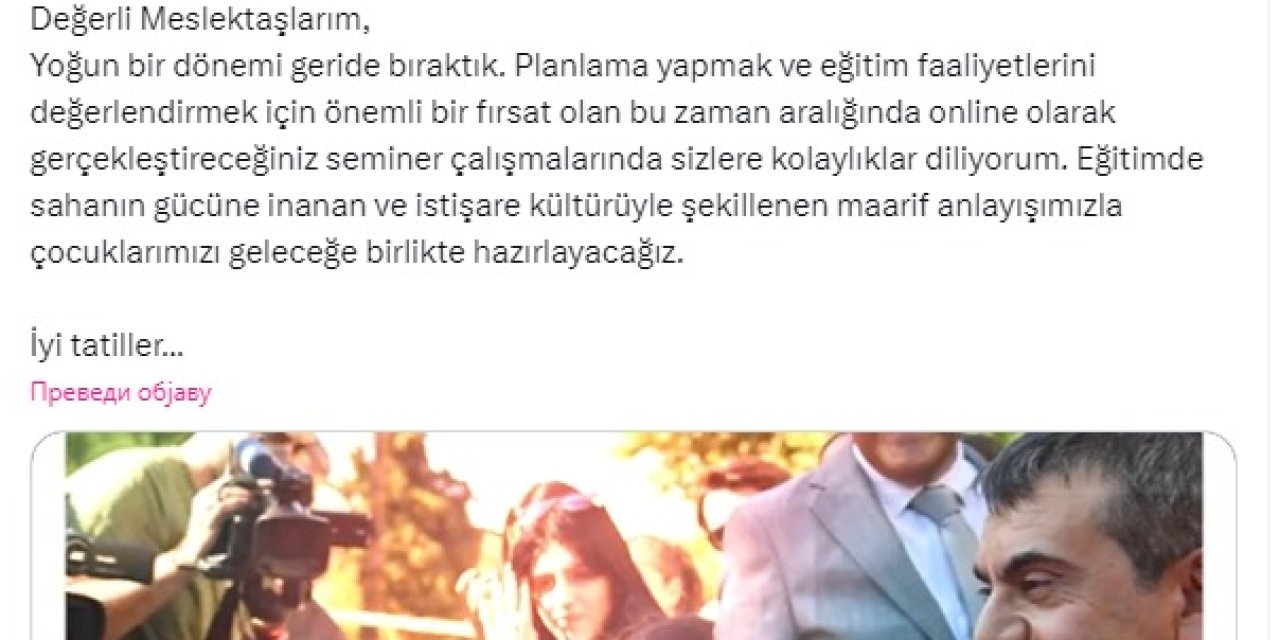 Bakan Tekin'den 'Ara Tatil' Mesajı