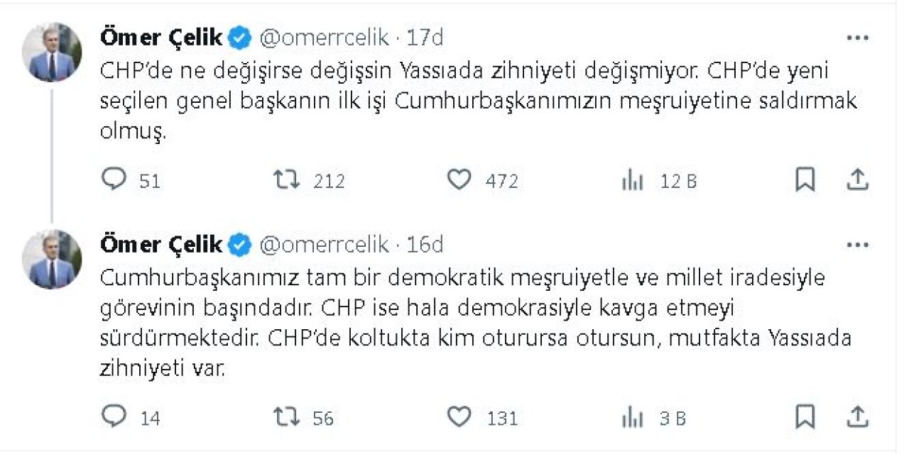 Ak Parti'li Çelik: Chp'de Yassıada Zihniyeti Değişmiyor