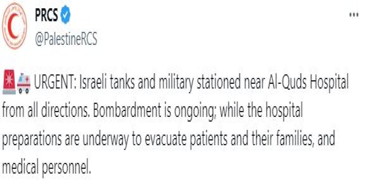 Filistin Kızılayı: İsrail Tankları Hastanenin Etrafını Sardı