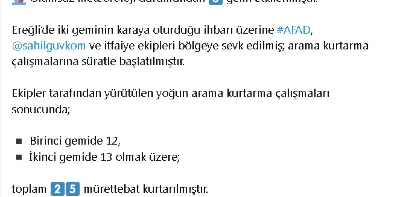 Afad, Zonguldak'ta İrtibatı Kesilen Kargo Gemisini Arama Çalışmalarını Sürdürüyor