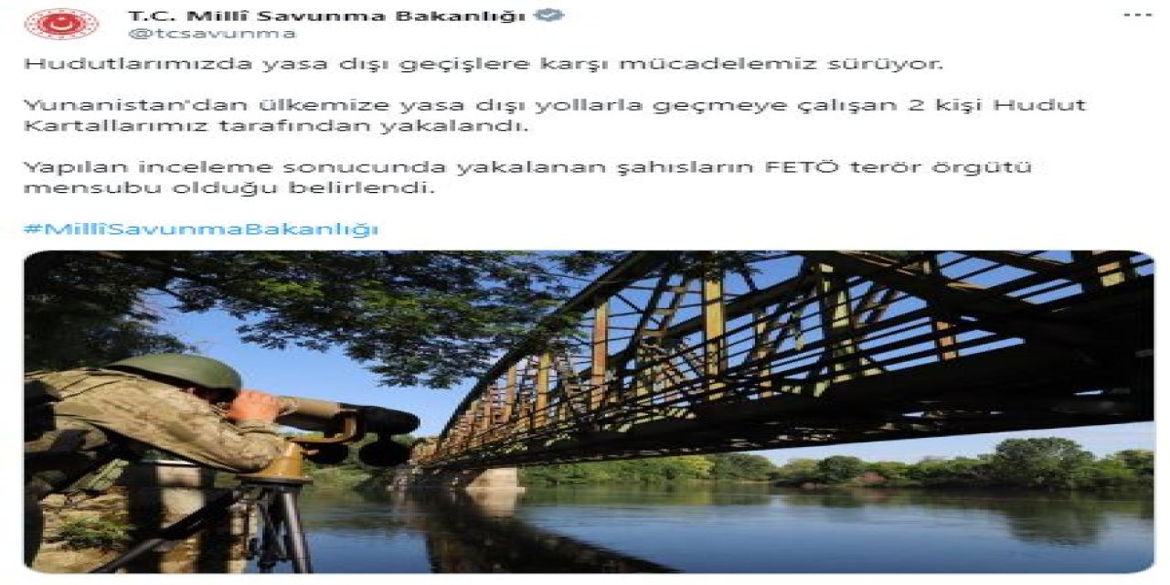 Msb: Yunanistan'dan Türkiye'ye Geçmeye Çalışan 2 Fetö Mensubu Yakalandı