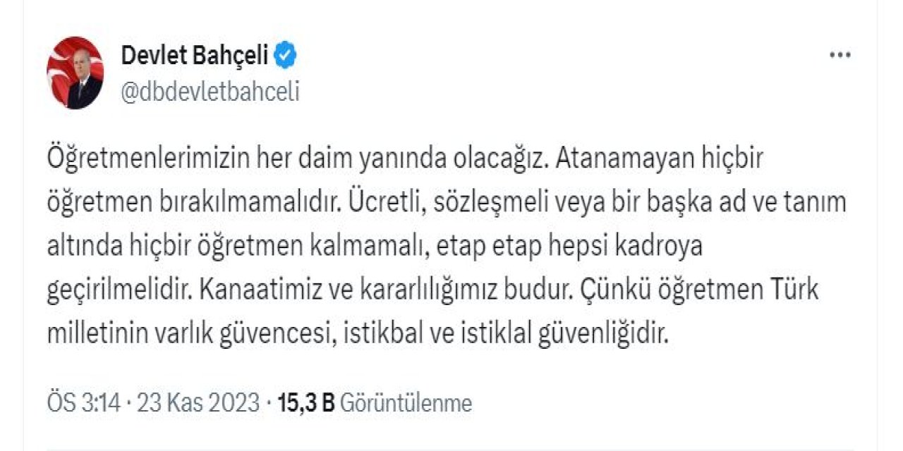 Bahçeli: Atanamayan Öğretmen Bırakılmamalı