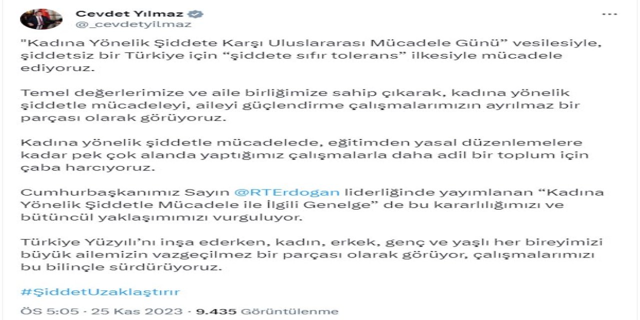 Cumhurbaşkanı Yardımcısı Yılmaz: Şiddete Sıfır Tolerans İlkesiyle Hareket Ediyoruz