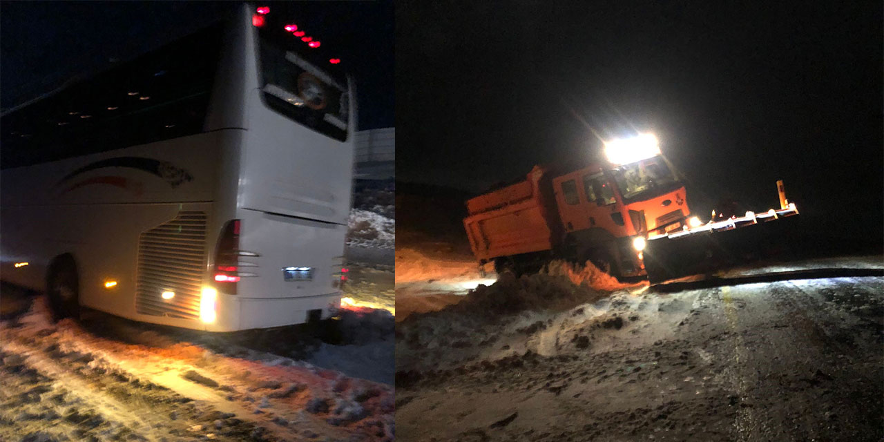 Artvin’de otobüs kara saplandı, yolda yolcular mahsur kaldı