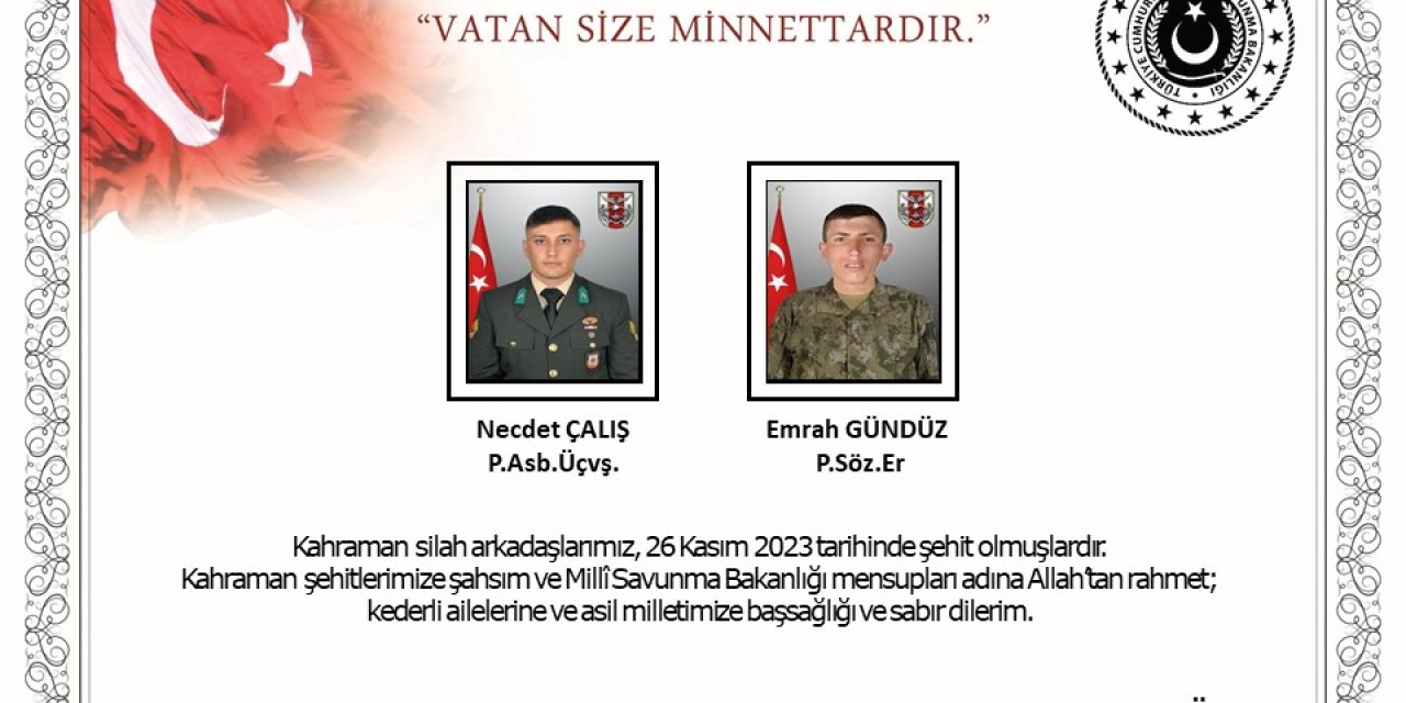 MSB: Pençe-Kilit Operasyon Bölgesinde 2 Asker Şehit Oldu, 2 Asker Yaralandı