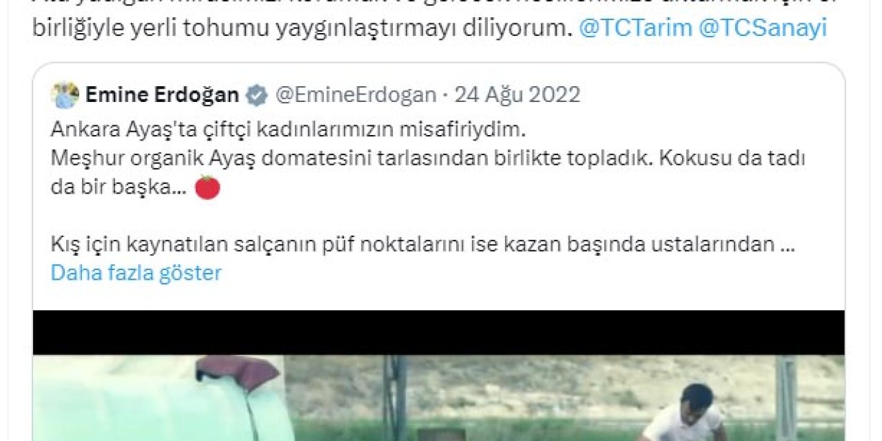 Emine Erdoğan'dan 'Ayaş Domatesi' Paylaşımı