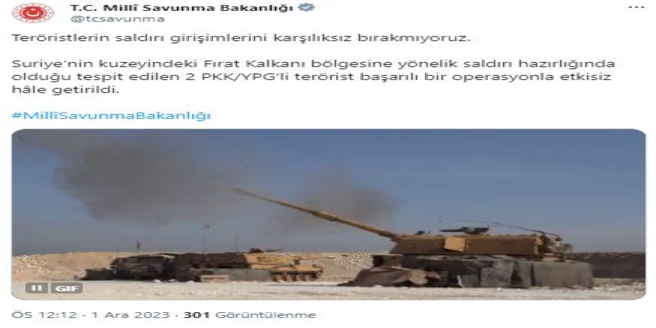 Msb: Saldırı Hazırlığındaki 2 Terörist Etkisiz Hale Getirildi