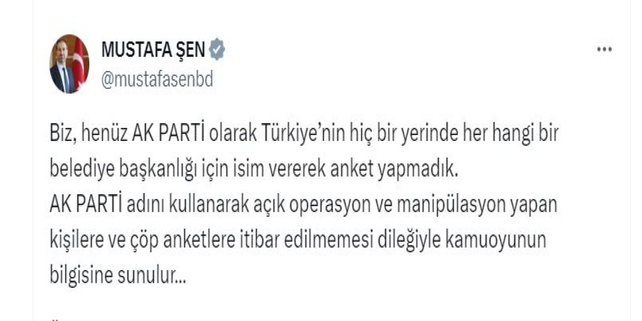 Ak Parti'li Şen: Belediye Başkanlığı İçin İsim Vererek Anket Yapmadık