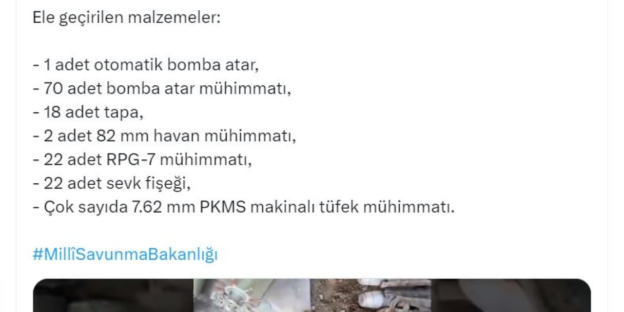 Msb: Teröristlere Ait Çok Sayıda Mühimmat Ele Geçirildi