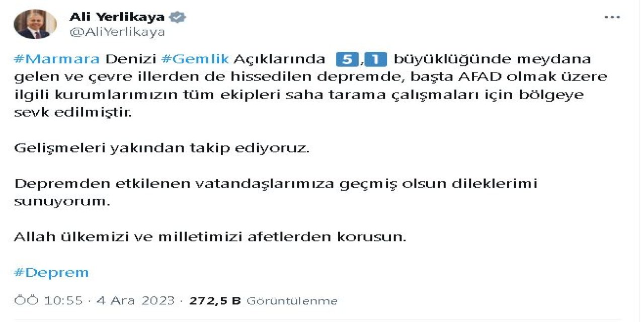 Gemlik Körfezi’nde 5.1 Büyüklüğünde Deprem; İstanbul Ve İzmir’den De Hissedildi (3)