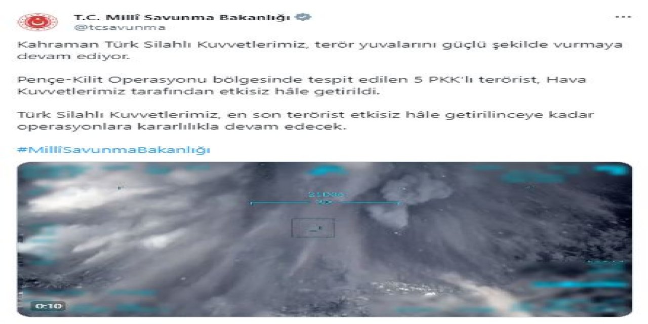 Msb: 5 Pkk'lı Terörist Etkisiz Hale Getirildi