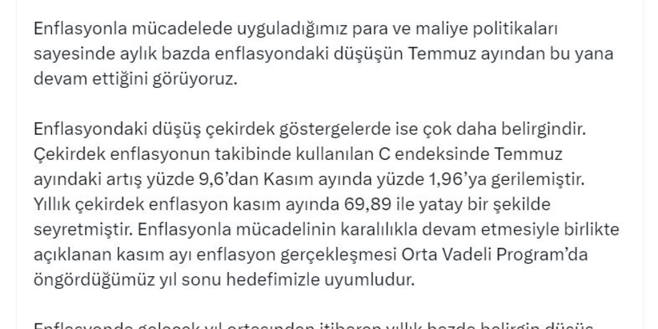 Cevdet Yılmaz: Enflasyonda 2026 Yılında Tek Haneyi Hedefliyoruz