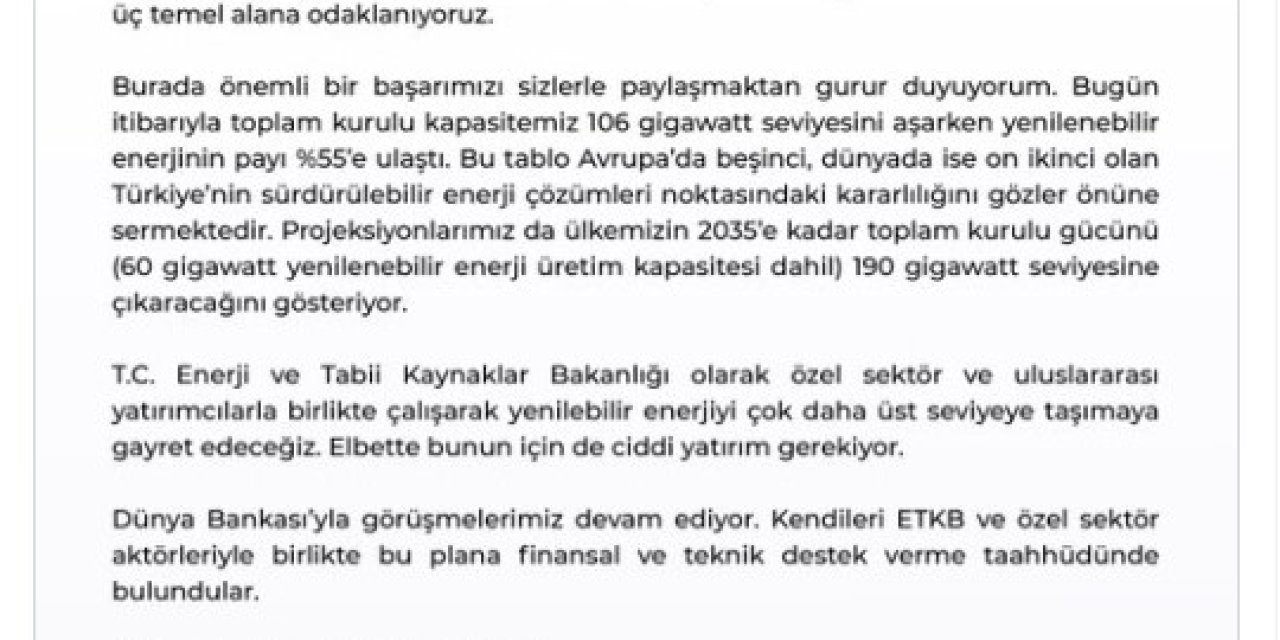 Bakan Bayraktar: Toplam Kurulu Kapasitemiz 106 Gigawatt Seviyesini Aştı