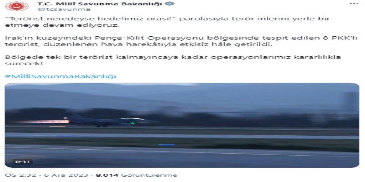 Msb: Pençe-kilit Bölgesinde 8 Terörist Etkisiz Hale Getirildi