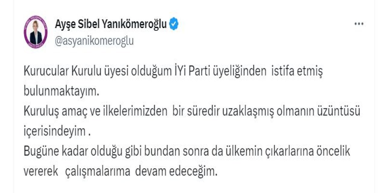 İyi Partili Yanıkömeroğlu, Partisinden İstifa Etti