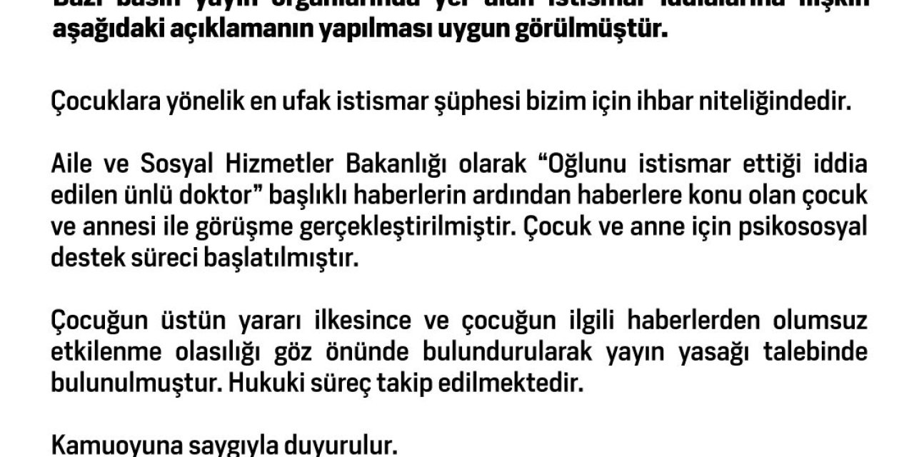 Bakanlıktan 'Oğlunu İstismar Ettiği İddia Edilen Ünlü Doktor' Açıklaması