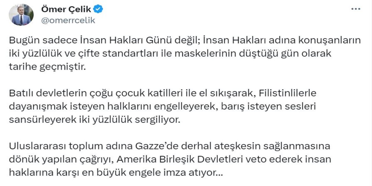 Ak Parti'li Çelik: Abd, İnsan Haklarına Karşı En Büyük Engele İmza Atıyor