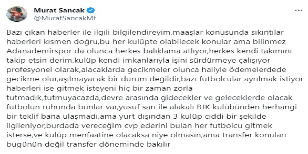 Murat Sancak’tan Yusuf Sarı Açıklaması: Ederini Bulan Her Futbolcu Gitmek İsterse Niye Olmasın?