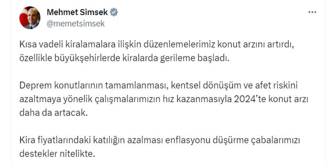 Bakan Şimşek: 2024'te Konut Arzı Daha Da Artacak