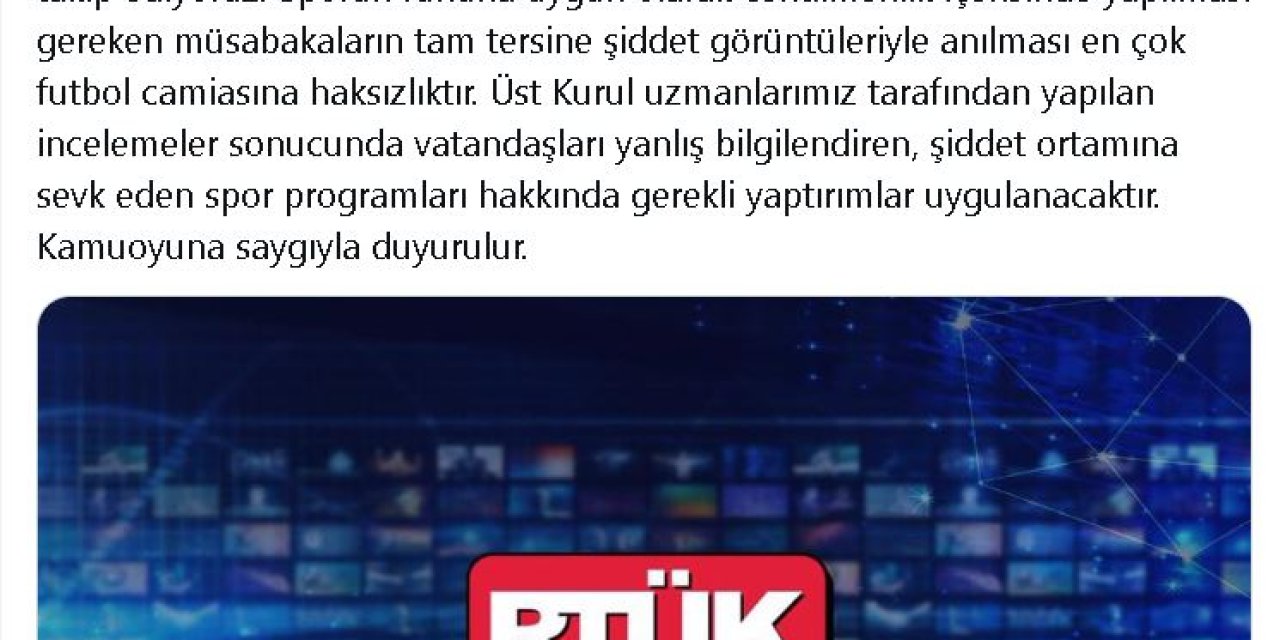 Rtük Başkanı Şahin: Şiddete Sevk Eden Spor Programlarına Yaptırım Uygulanacak