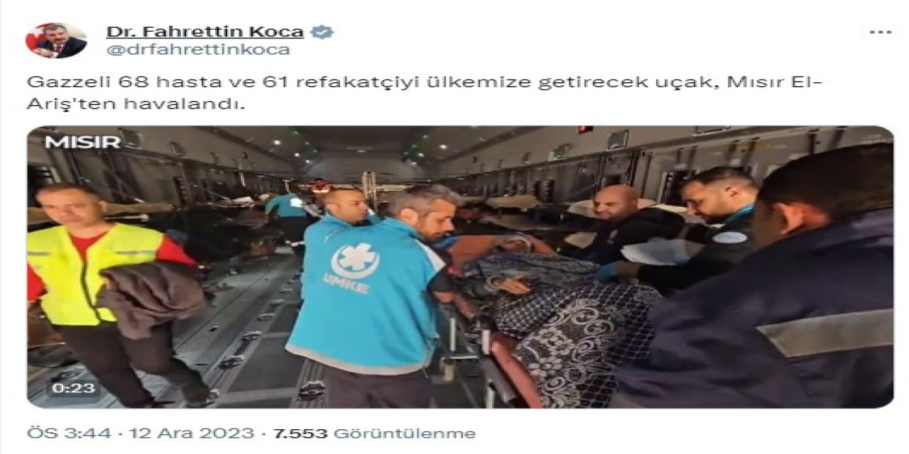 Gazzeli 68 Hasta Ve 61 Refakatçi Ankara'ya Getiriliyor