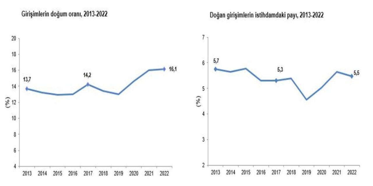 Girişimlerin 2022 Yılında Doğum Oranı Yüzde 16,1 Oldu