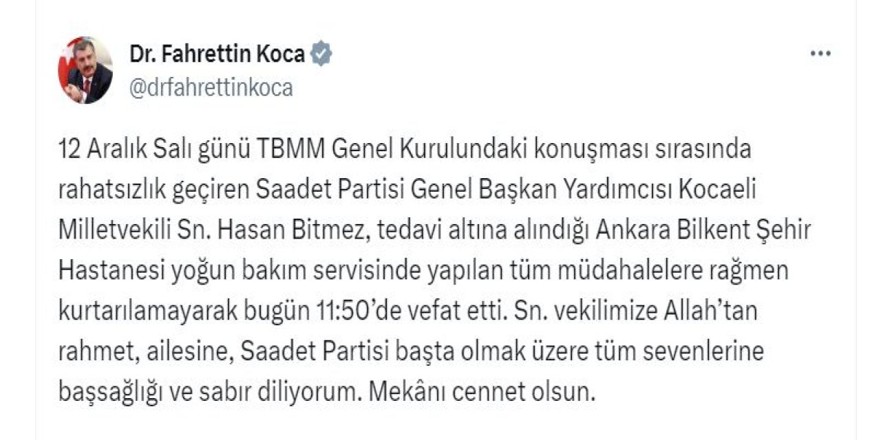 Saadet Partili Bitmez, Hayatını Kaybetti