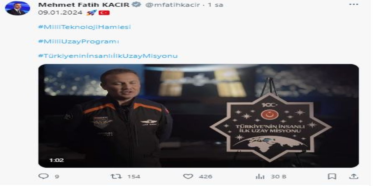 Türkiye'nin İlk Yolcusu, 9 Ocak'ta Uzaya Gidecek