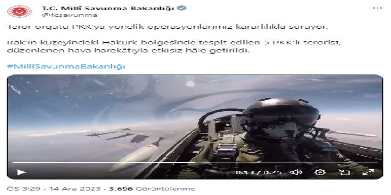 Msb: 5 Pkk'lı Terörist Etkisiz Hale Getirildi