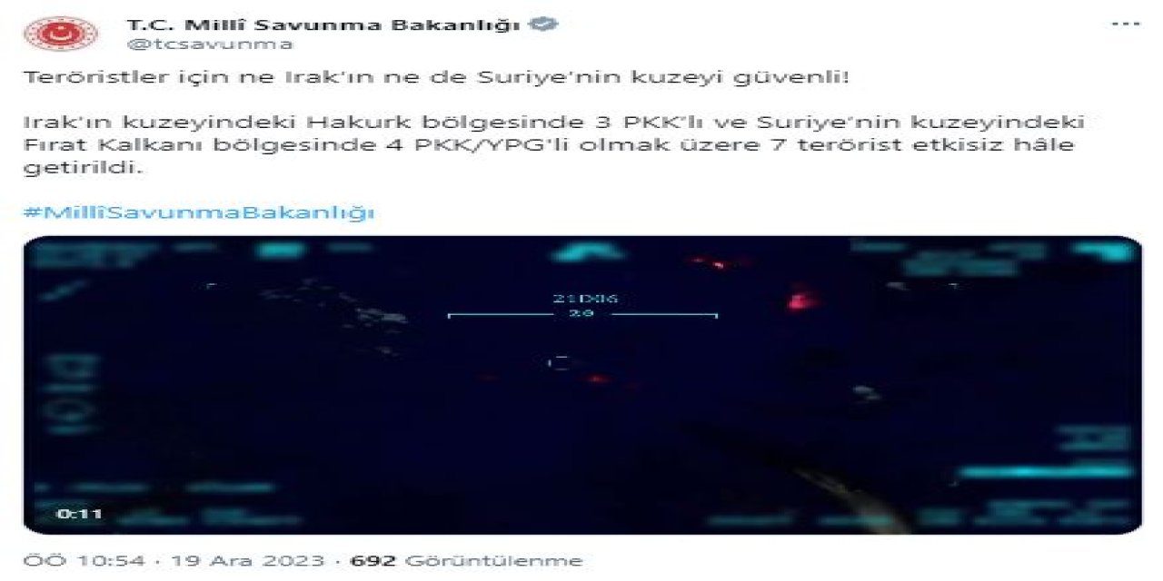 Msb: 7 Terörist Etkisiz Hale Getirildi