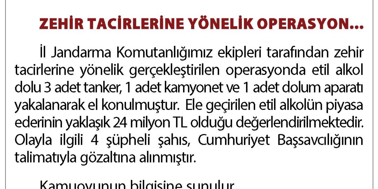 Ankara'da 24 Milyon Lira Değerinde Etil Alkol Ele Geçirildi