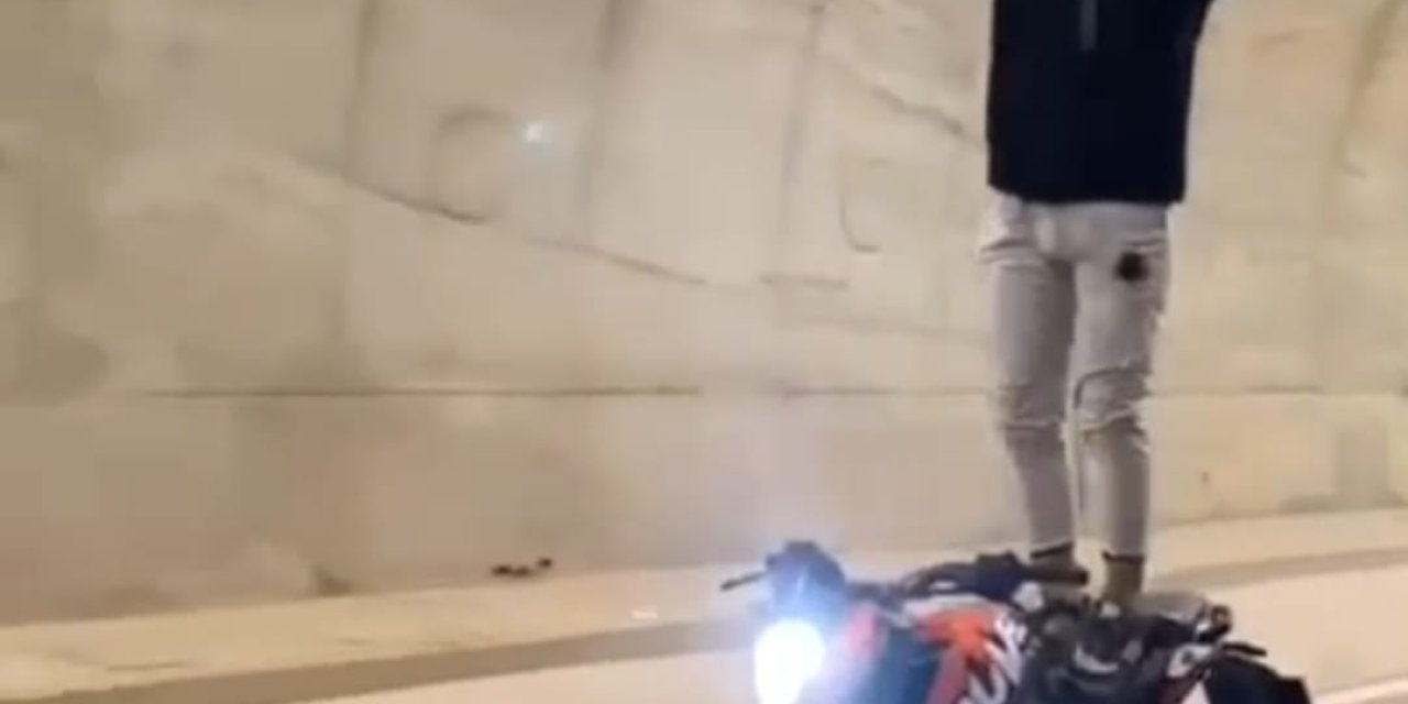 Üsküdar Çamlıca Tüneli'nde Motosiklette Akrobatik Hareketler Yapan Sürücüye Ceza