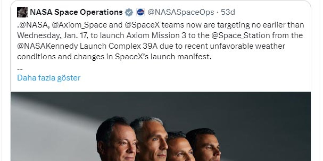 Türk Astronotun Uzaya Gidişi 17 Ocak'a Ertelendi