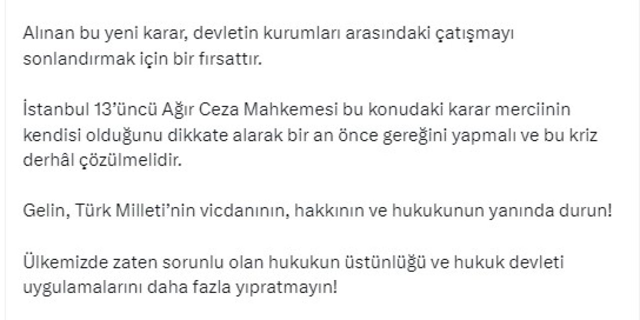 Akşener: İstanbul 13'üncü Ağır Ceza Mahkemesi, Gereğini Yapmalıdır