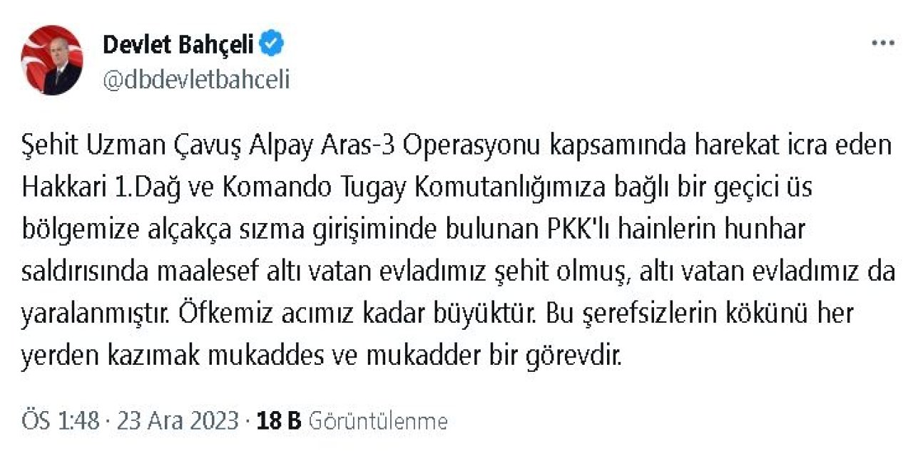 Bahçeli: Öfkemiz, Acımız Kadar Büyüktür