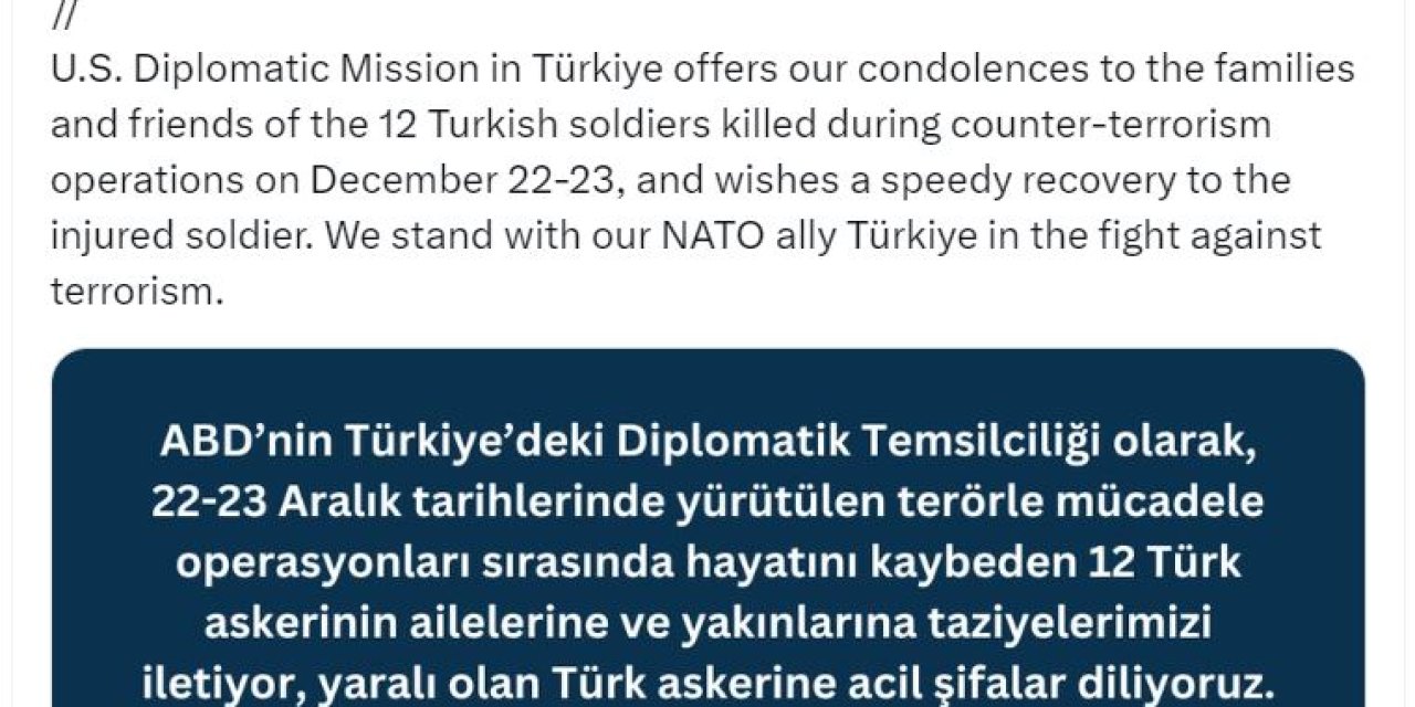 Abd Büyükelçiliği'nden Şehitler İçin Taziye