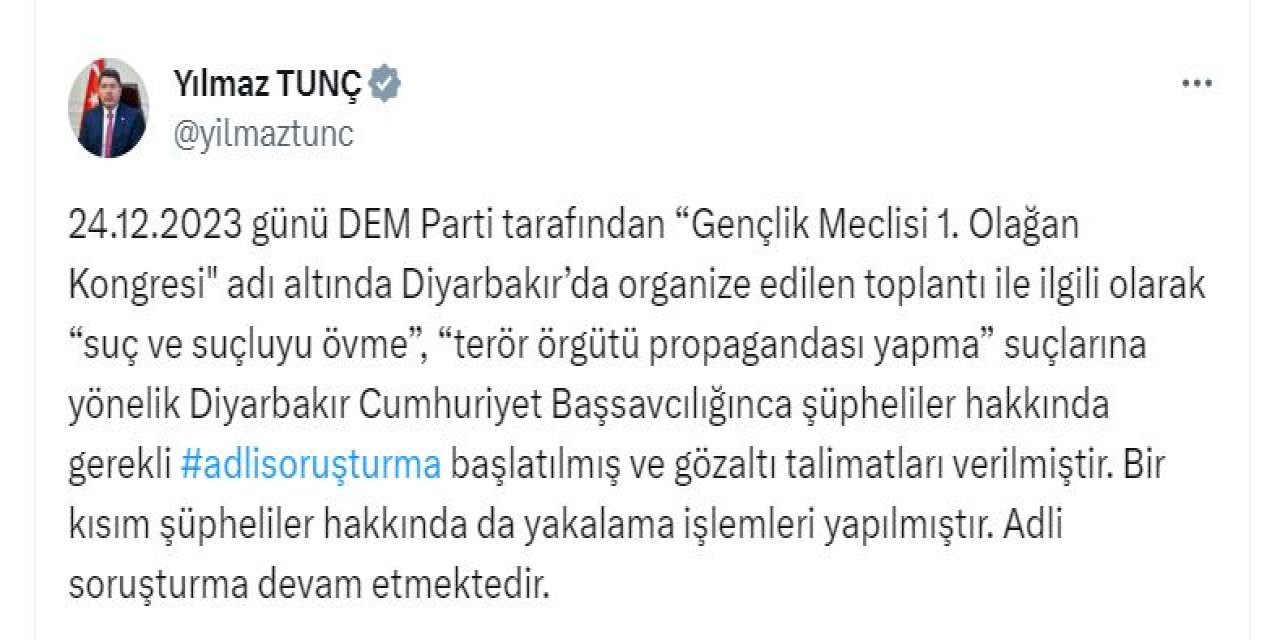 Dem Parti Kongresindeki Terör Propagandasına Soruşturma