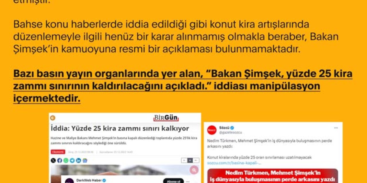 Dezenformasyonla Mücadele Merkezi'nden 'Yüzde 25 Kira Zammı Sınırı' Açıklaması