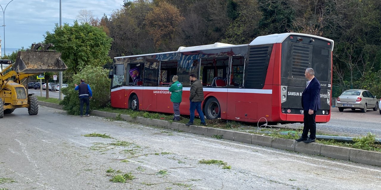 Samsun'da Otobüs, Direk İle Ağaca Çarptı; 2 Yaralı