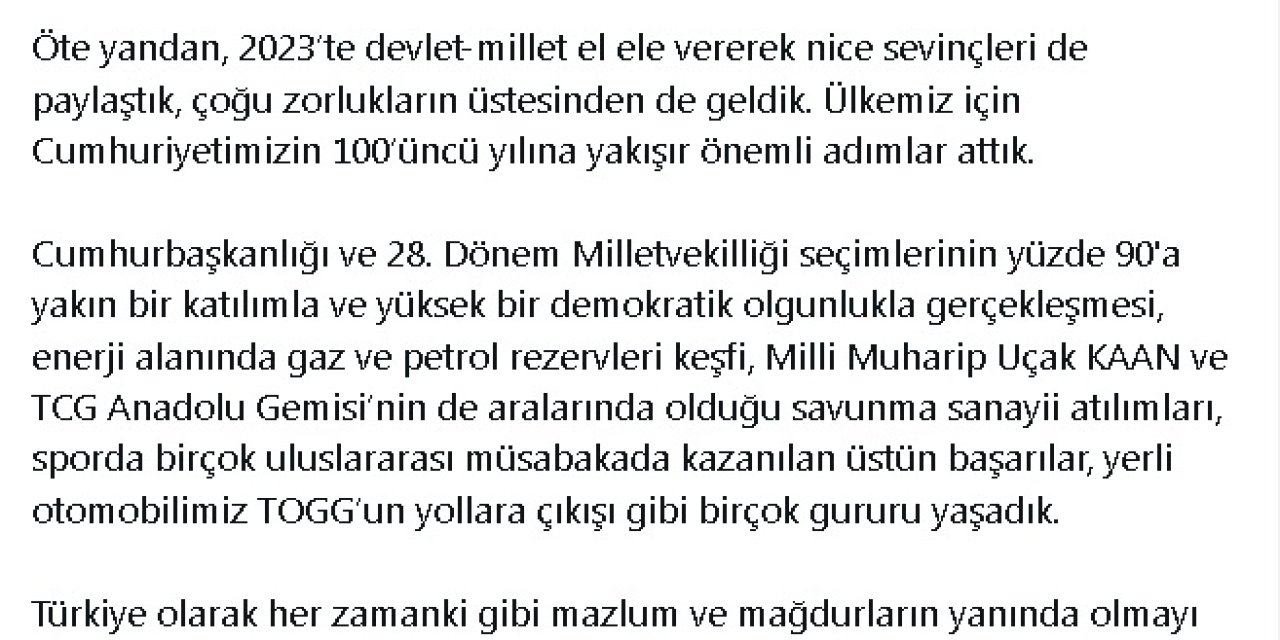 Tbmm Başkanı Kurtulmuş'tan Yeni Yıl Mesajı