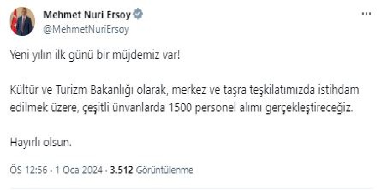 Kültür Ve Turizm Bakanlığı, 1500 Personel Alacak