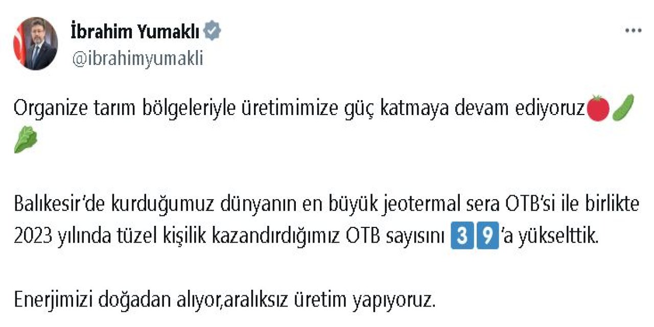 Yumaklı: 2023 Yılında Tüzel Kişilik Kazandırılan Otb Sayısı 39'a Yükseltildi