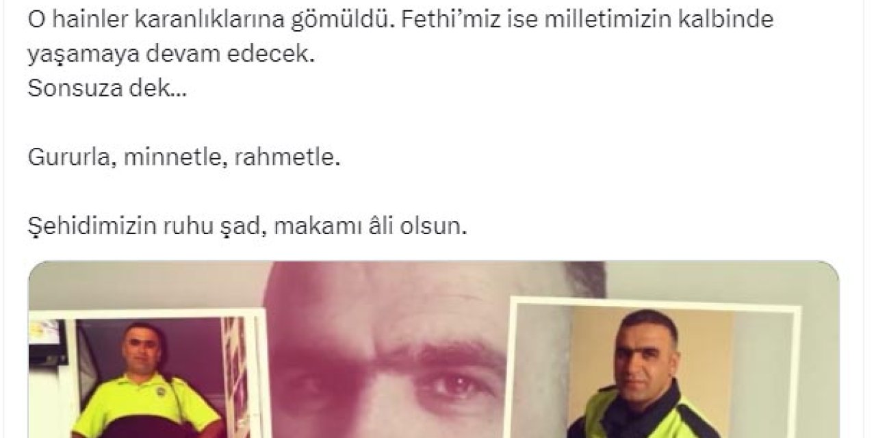 Bakan Yerlikaya'dan 'Fethi Sekin' Paylaşımı