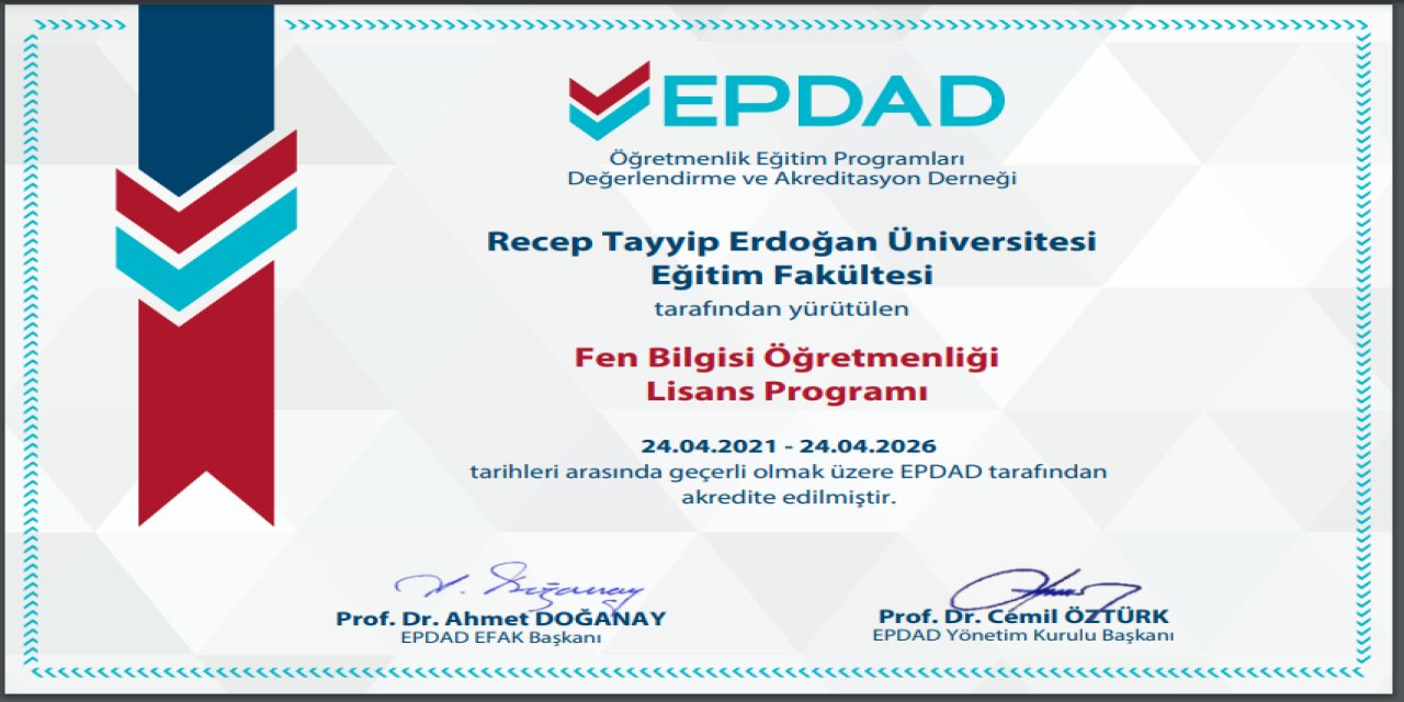 RTEÜ Fen Bilgisi Öğretmenliği Programının Akredite Süresi Uzatıldı