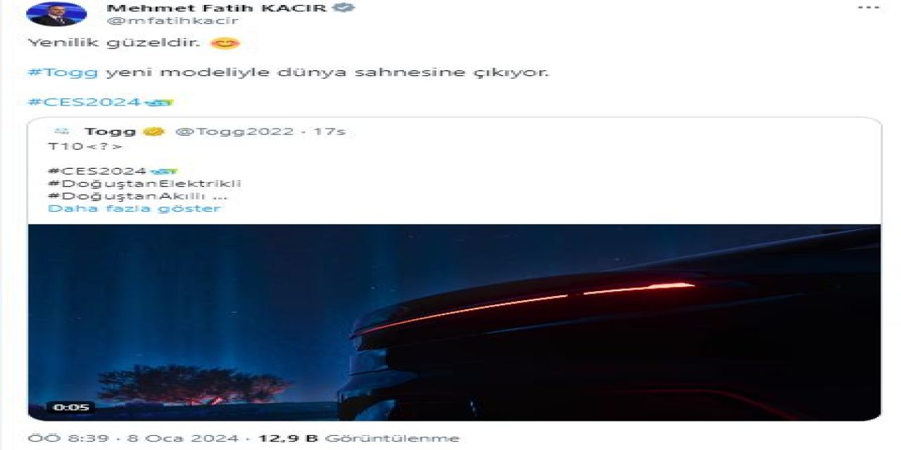 Bakan Kacır: Togg, Yeni Modeliyle Dünya Sahnesine Çıkıyor