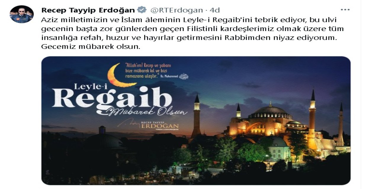 Cumhurbaşkanı Erdoğan'dan, Kandil Mesajı