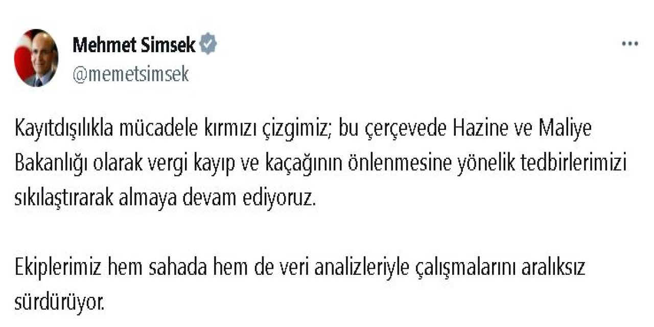 Bakan Şimşek: Vergi Kaçağına Yönelik Tedbirlerimizi Sıkılaştırıyoruz