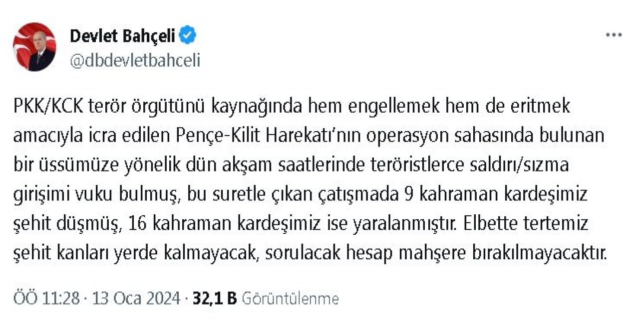 Bahçeli: Terör Devleti Kurmak İsteyenlere Müsaade Edilmeyecektir