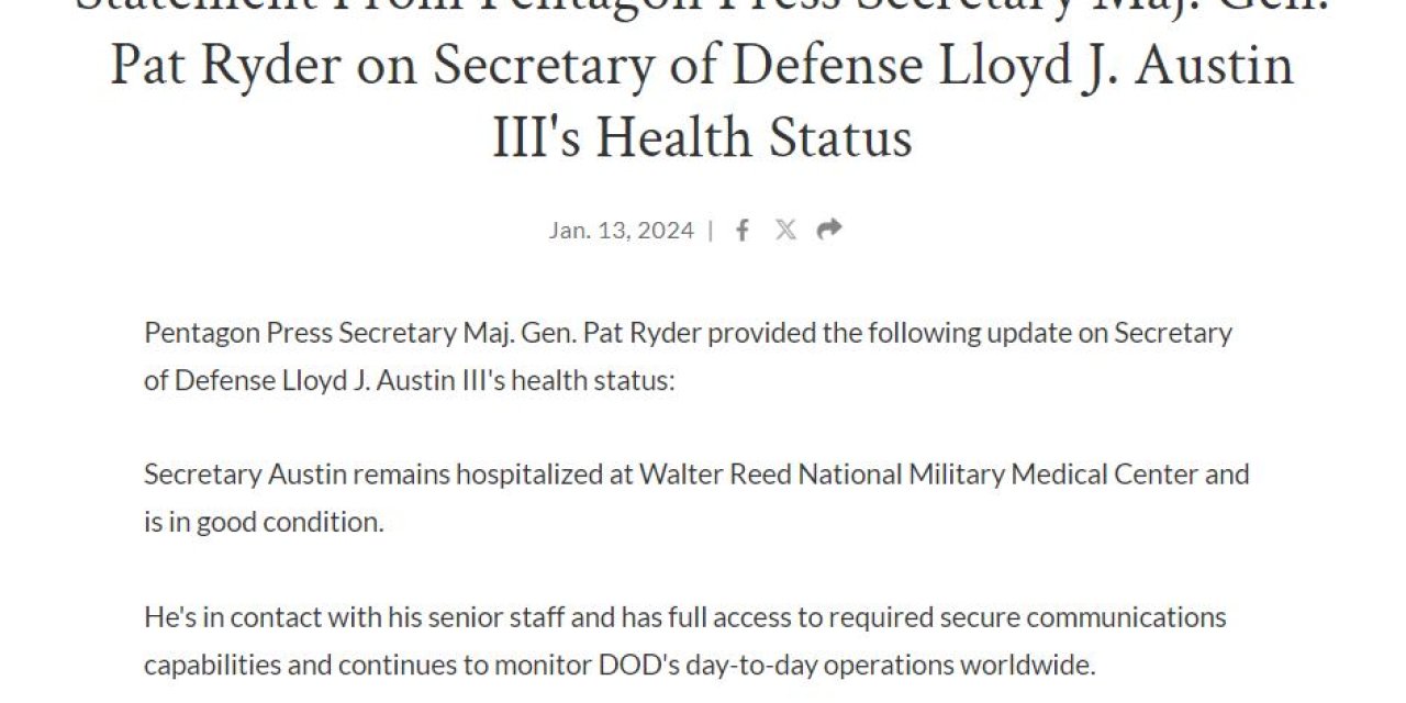 Pentagon: Bakan Austin Hala Hastanede Ancak Durumu İyi